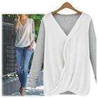 Long-sleeve V-neck Panel Chiffon Top