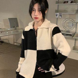 Two-tone Zipped Cardigan Black & White - One Size