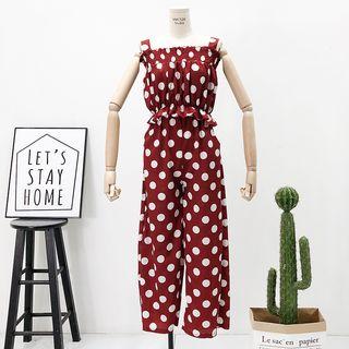 Set: Ruffled-trim Crop Top + Wide-leg Pants