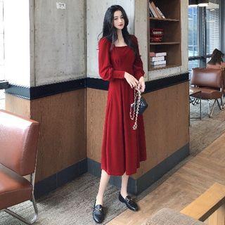 Square Neckline Velvet Dress