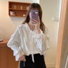 V-neck Drawstring Bell-sleeve Shirt White - One Size