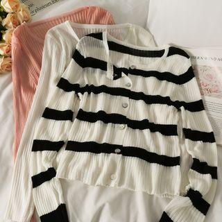 Skinny Button-up Ribbed-knit Top