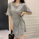 Elbow-sleeve Asymmetric A-line Mini T-shirt Dress