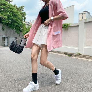 Short-sleeve Tag-patched Blazer