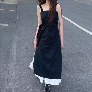 Set: Sleeveless Midi A-line Dress + Midi Skirt Black & White - One Size
