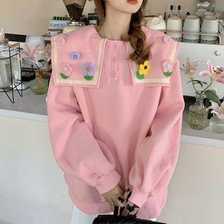 Sailor Collar Floral-accent Sweatshirt