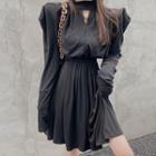 Long-sleeve Shirred Mini A-line Dress