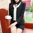Set: Color Panel Shirt + Plain Shorts + Plain Blazer