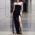 Strapless Fringed Slit-side Jumpsuit