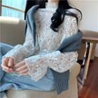 Flared-cuff Long-sleeve Lace Top / Plain Sweater
