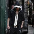 Short-sleeve Contrast-trim Zip-up Hoodie