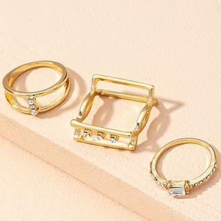Set: Rhinestone Geometric Alloy Ring (assorted Designs) Set - Gold - One Size