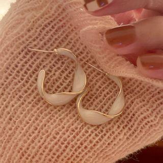 Twisted Drop Earring 1 Pair - S925 Silver Needle - White - One Size