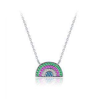 925 Sterling Silver Colorful Rainbow Necklace With Austrian Element Crystal Silver - One Size