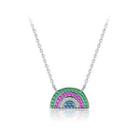 925 Sterling Silver Colorful Rainbow Necklace With Austrian Element Crystal Silver - One Size