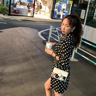 3/4-sleeve Shirtwaist Polka-dot Playsuit