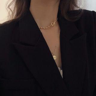 Set Of 2: Alloy Pendant Necklace (assorted Designs) Gold - One Size
