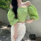 Off-shoulder Textured Fitted Top / Wide Leg Pants