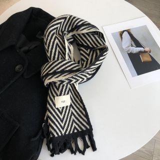 Chevron Fringed Knit Scarf