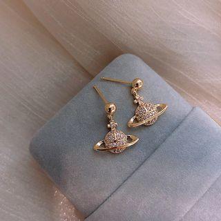Rhinestone Planet Dangle Earring 1 Pair - Gold - One Size