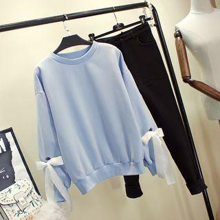 Ribbon Accent Plain Long-sleeve Sweatshirt