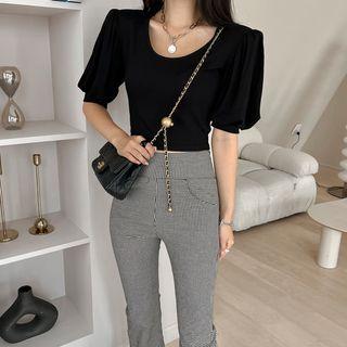 Balloon-sleeve Crop T-shirt