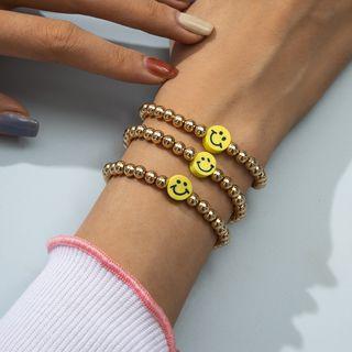 Smiley Face Pendant Beaded Bracelet 0865 - Gold - One Size