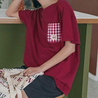 Gingham Pocket Short-sleeve T-shirt