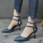 Faux Suede Double Ankle Strap High Heel Pumps