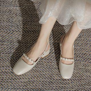 Faux Pearl Strap Low Heel Sandals