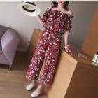 Floral Print Off Shoulder Short Sleeve Jumpsuit