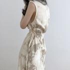 Sleeveless Tie-dye Cutout Midi A-line Dress Almond - One Size