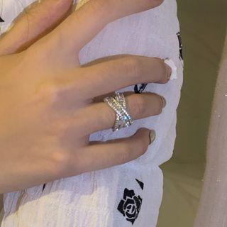 Layered Rhinestone Open Ring 1 Pc - Silver - One Size