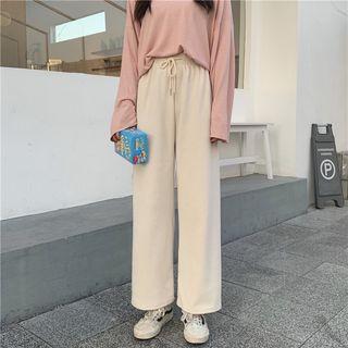 Drawstring Wide-leg Corduroy Pants