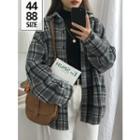 Loose-fit Plaid Shirt Gray - One Size