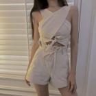 Sleeveless Cross Front Crop Top / High-waist Shorts