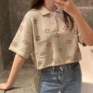 Short-sleeve Floral Embroidered Polo Shirt