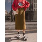 Slit-side Rib-knit Long H-line Skirt