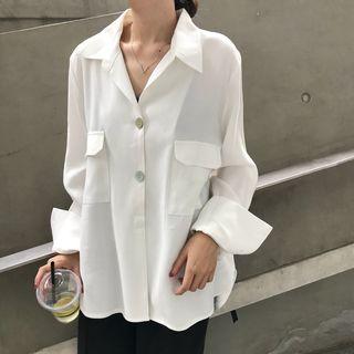 Plain V-neck Shirt White - One Size