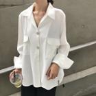 Plain V-neck Shirt White - One Size