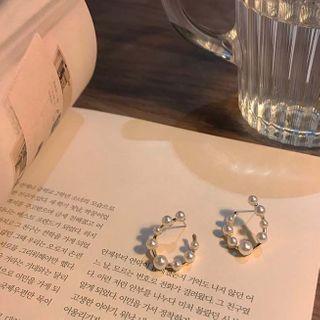 Beaded Open Hoop Earrings Stud Earring - 1 Pair - 925 Silver Stud - Gold - One Size