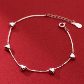 925 Sterling Silver Heart Bracelet 1 Pc - S925 Silver - Silver - One Size