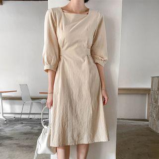 Square-neck Tie-waist Midi Dress