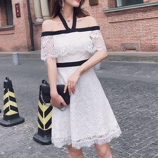 Contrast Trim Lace A-line Dress