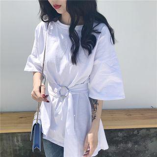 Tie-waist Elbow-sleeve T-shirt