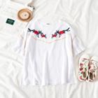 Floral Embroidered Sleeve T-shirt White - One Size
