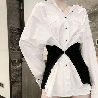Long-sleeve Irregular Paneled Shirt Black & White - One Size