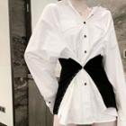 Long-sleeve Irregular Paneled Shirt Black & White - One Size