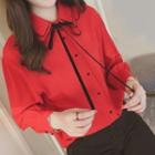 Tie-neck Layered Collar Chiffon Shirt