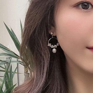 Non-matching Faux Pearl Rhinestone Dangle Earring 1 Pair - Silver Steel - Silver - One Size